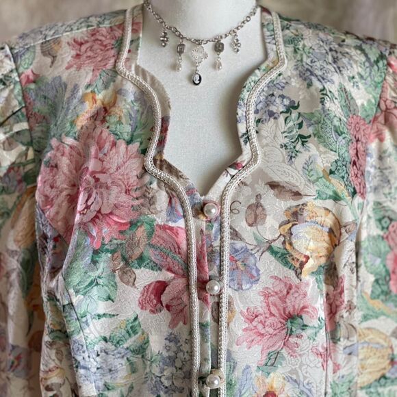 Vintage 80s Nah Nah Collections by Jonathan Tait Floral Print Blazer Size 16 - Picture 5 of 8